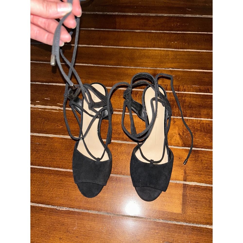Gianni Bini‎ Black Suede Lace Up Ankle Heeled Sandals Block Heels Evening